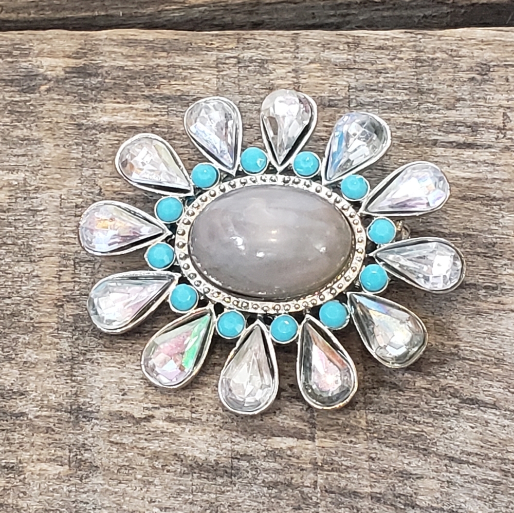 Silver-tone Iridescent Flower Pin Brooch